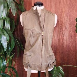 Gap Green Fall Real Leather Zip Front Womens Moto Vest Jacket Size Large